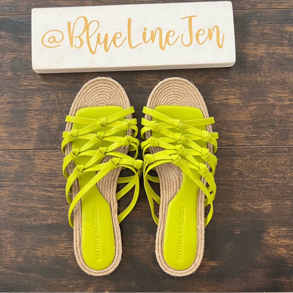 Paloma Barcelo Lime Green Flat Espadrille Sandals NWOT